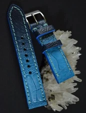 MA WATCH STRAP 22 20 18 MM GENUINE OSTRICH LEG SKIN LIGHT BLUE HANDMADE BAND
