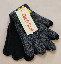 NWT Cat  Jack 2 pk Gloves ONE SIZE Black Gray Tech -Touch Youth Unisex