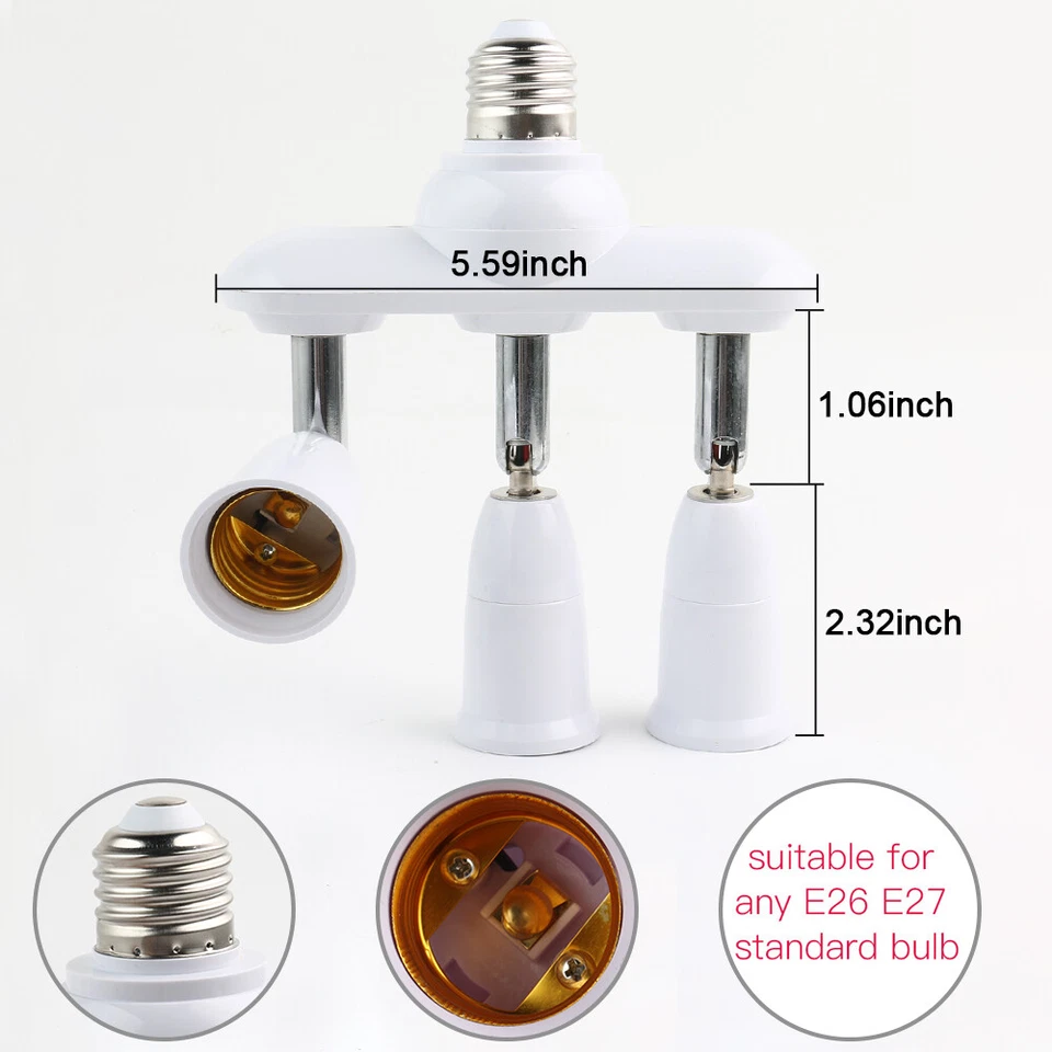 1 To 2/3 E27 Light Socket Splitter Adapter Converter LED Light Bulb Base Holder - Image 2 of 4