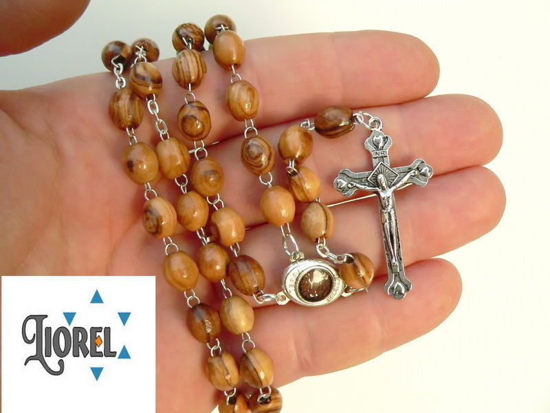 Holy Land Olive Wood Rosary Sand Saint Mary Jesus Cross Catholic Prayer  Necklace