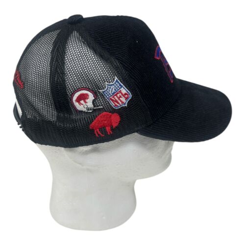 Buffalo Bills Script Snapback Hat Corduroy Black Trucker Cap By Mitchell & Ness - Picture 2 of 5
