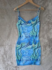 SHEIN Blue Green Marble Print Cami Mini Dress Size M UK 10 Cowl Neck Bodycon