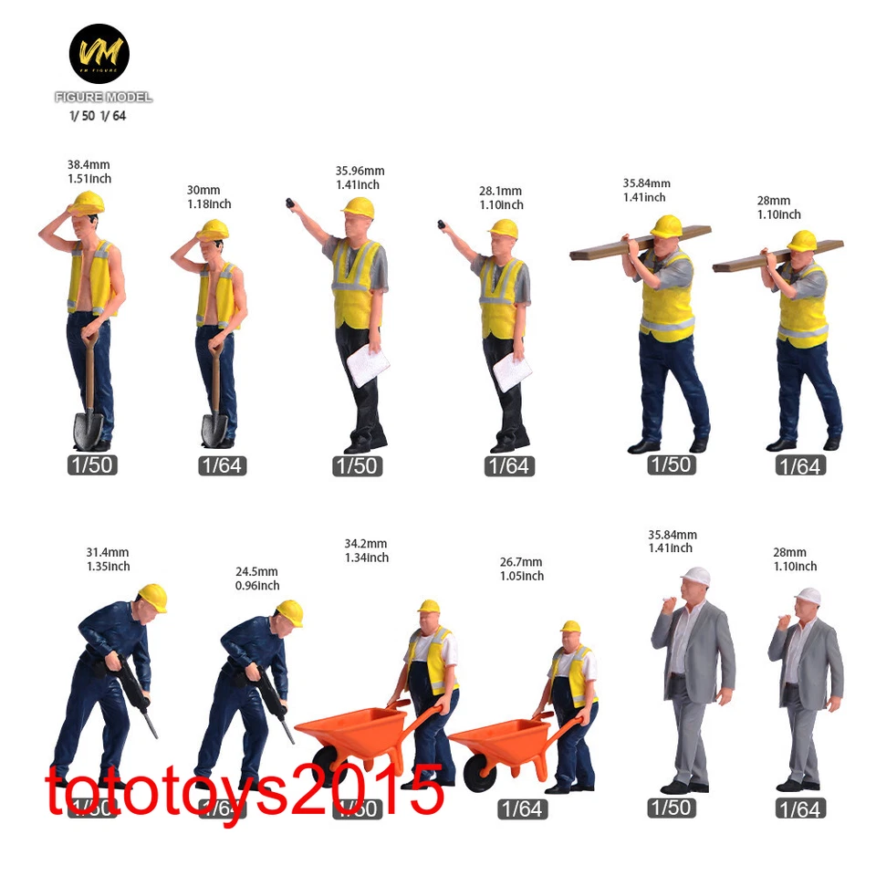 STOCK EE. UU. 6 piezas 1/64 Camioneros Trabajadores Construcción Escena Estatuilla Muñecas Ajuste Vehículo Foto 2 de 4