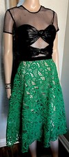 VIONNET Paris Black Mesh Leather Knot Lace A Line Skirt Made in Italy sz 40 4 6