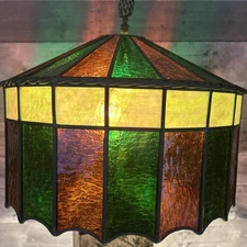 Vintage Stained/Slag Glass Retro Lamp Shade Multicolor 14.5” wide, 10.5”high