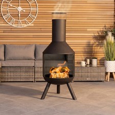 Charles Bentley 44.5cm Round Black Powder Coated Steel Modern Chimenea