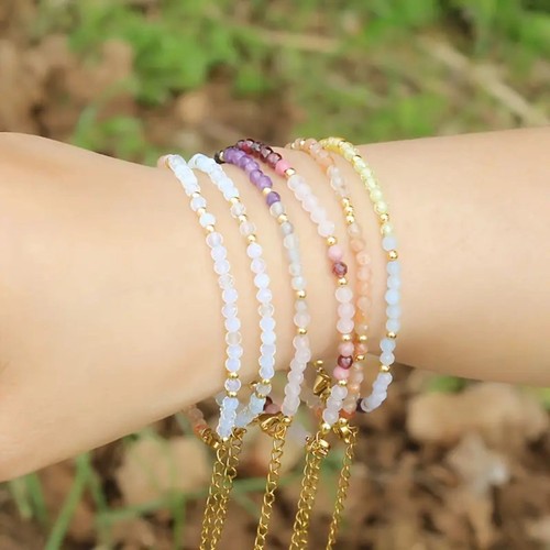 Natural 7 Chakra Gemstone Crystal Adjustable 3MM Bracelet Anklet Boho Healing - Picture 5 of 7
