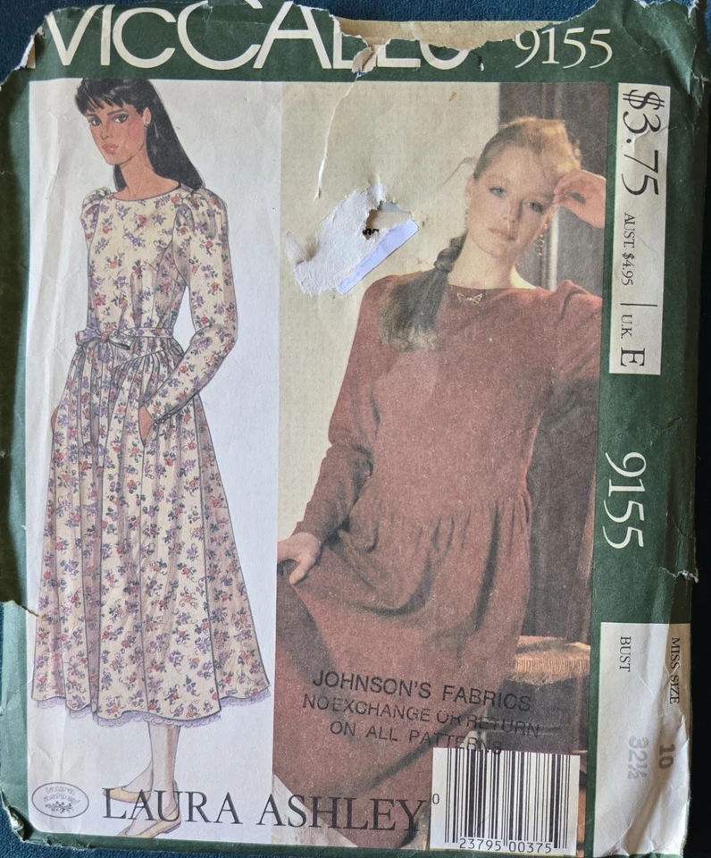 1980s Laura Ashley Puff Sleeve Round Neck Dress McCalls 9155 Sewing Pattern - Image 2 of 3