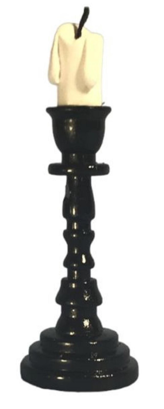 Dolls House Black Candlestick & Pillar Candle Modern Ornament Church Accessory
