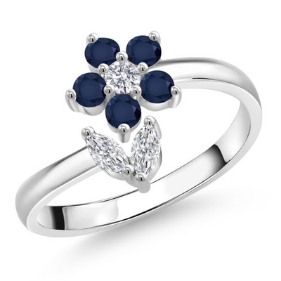 925 Sterling Silver Lab Grown Diamond and Sapphire Statement Ring For Women |