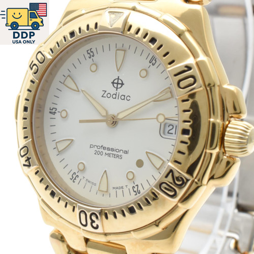 ZODIAC PROFESSIONAL VINTAGE 200M DIVER 306.30.10 GOLD Quartz Men's [Near Mint]