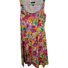 Chaps Size 8 Womens Multicolor Floral Watercolor Sleeveless Artsy Midi Dress