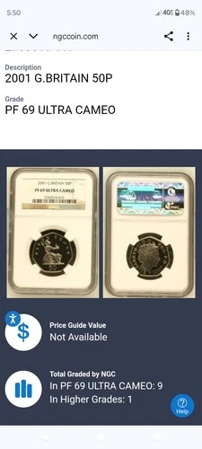 2001 GREAT BRITAIN FIFTY 50 PENCE PROOF NGC PF 69 UC (Only 1 Finer)
