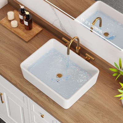 HOROW White Above Counter Vessel Sink Modern Sink Bowls for Bathroom Countertop