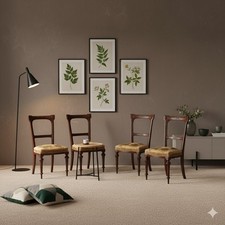 Sedie Antiche Mogano Tessuto Imbottitura Set 4 Sedie Italia XX Secolo Originali