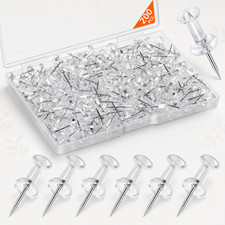 200 Pcs Push Pins Tacks, Thumb Tacks for Wall, Clear Plastic Head, Steel Point,