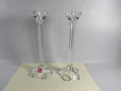 2 dekorative Kerzenständer Kerzenhalter aus Glas H. ca. 23 cm Blütenform Papyrus