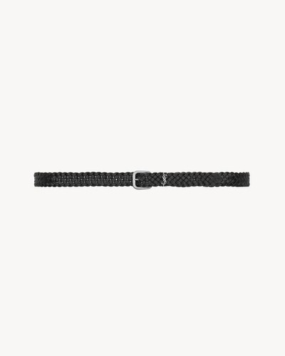 SAINT LAURENT $630 Cassandre Black Woven Leather Belt New & Authentic