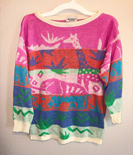 Jet Set Kids 10 Acrylic Knit Crewneck Pullover Sweater Multicolor Animal Graphic