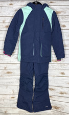 Lands' End Squall Girls Snow Ski Jacket Coat  Bib Overalls Set Navy 7-8
