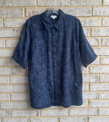 J.Jill Purejill Short Sleeve Button Front Gauze Cotton Floral Shirt Size S