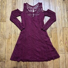 Hollister Burgundy Lace Cold Shoulder Long Sleeve Mini Dress Wine Red Size M