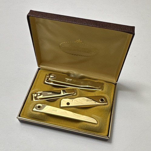 TRIM Foldable Metal Manicure Set Case Gold/Brown Nail Clipper File Cuticle Tool