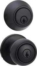 Exterior Door Knob with Key Lock and Deadbolt, Coastal, Matte Black