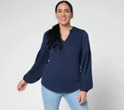 Belle by Kim Gravel Packabelle Gotta Getaway Split Neck Top Twilight Large LN/WT