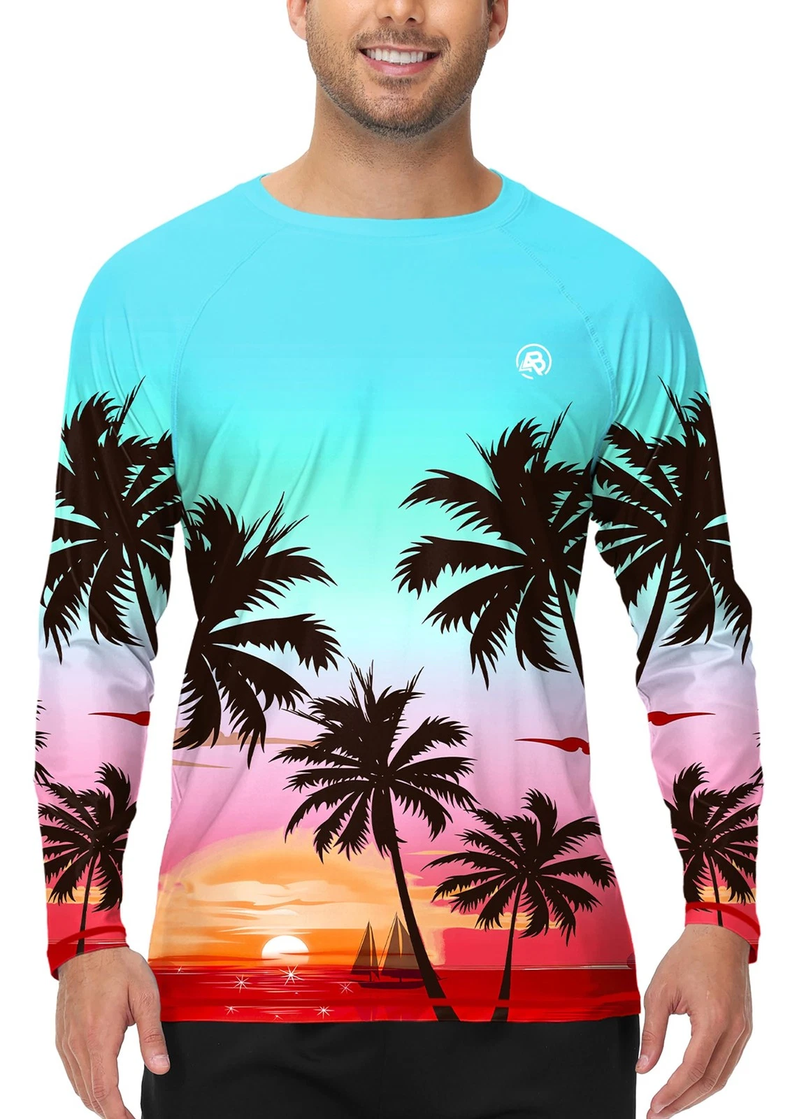 Men Long Sleeve Fishing Shirts Dri Fit UV Shirt Sun Protection Pool Shirt Pal...