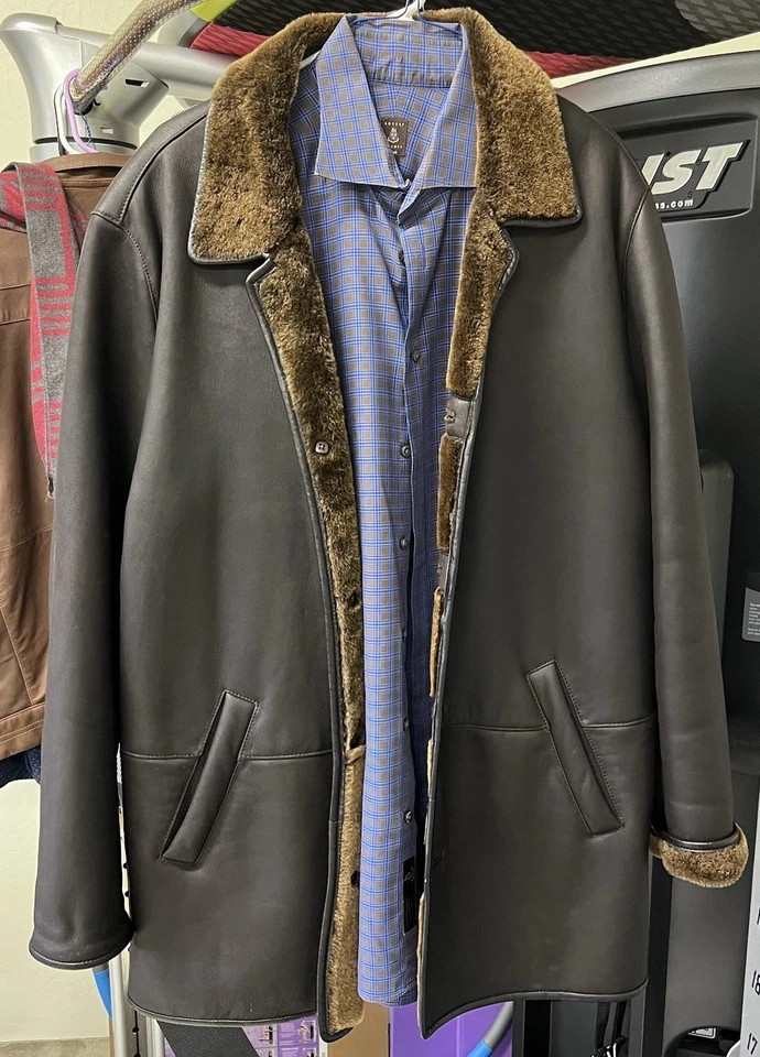 罕见 Robert Talbott 有内衬羊皮皮革夹克外套。 永恒,高价值! XL — 第 2/4 张图片