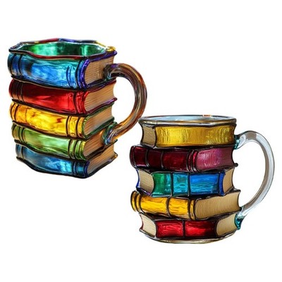 Bemalte Buch Tasse Unikat Bücher Stapel Kaffeetasse für Schriftsteller Leser Bibliothekar