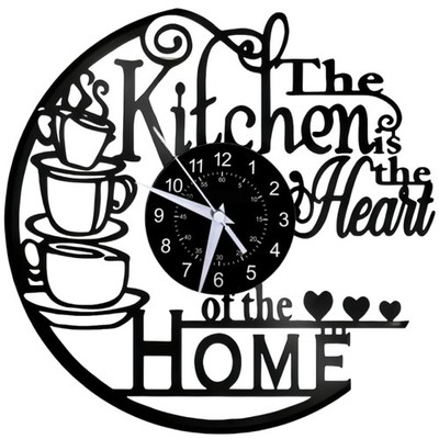 12 inch Black Kitchen Vinyl Record Clock, Coffee Cup Theme, Wall Decor, Gift