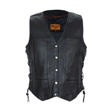 Women Cowhide Leather Motorcycle Vest 7 Pockets Concealed Carry Side Laces