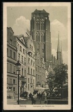 Danzig, Jopengasse und Marienkirche, Ansichtskarte 1951 