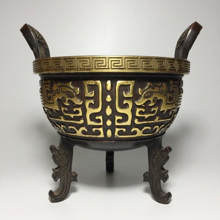 Superb Chinese Antique 24K Gilt Bronze Incense Burner 