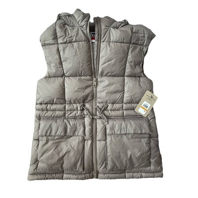Levi s Women's  Gray Hooded Puffer Vest Zip Front Drawstring Waist