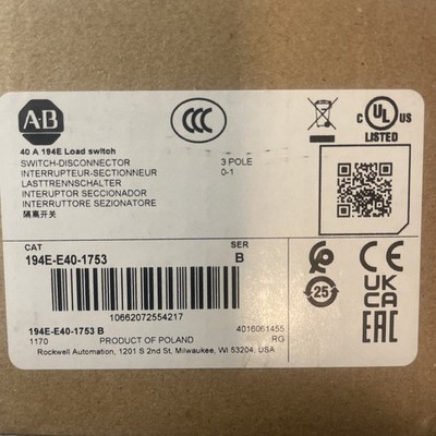 Allen Bradley 194E-E40-1753 Series B IEC 3-Pole 40A Load Switch