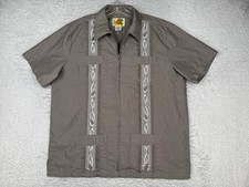 The Genuine Haband Guayabera Shirt Men Large Gray 4 Pocket Polyester Blend READ