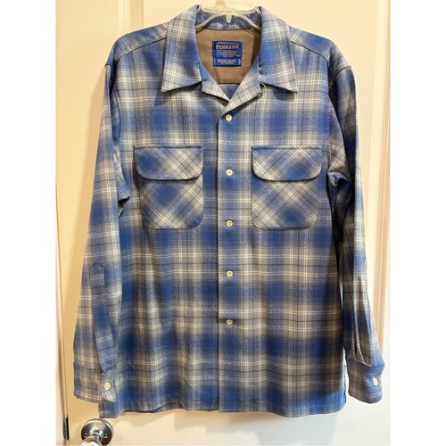 Pendleton Men’s Board Shirt 100% Virgin Wool Blue Plaid Long Sleeve M