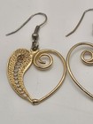 Vintage Gold Tone Open Heart Filigree Dangle Drop Earrings Swirl Scroll Boho — photo 2
