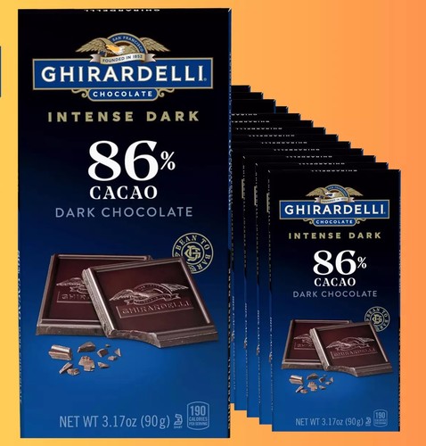 GHIRARDELLI Intense Dark Chocolate Bar, 86% Cacao, (Pack of 12) - 第 1/4 張圖片