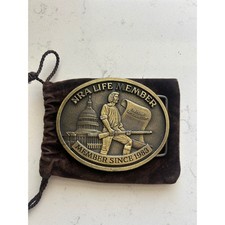 Vintage NRA Life Member Since 1983 Belt Buckle Brass Tone Second Amendment 2A