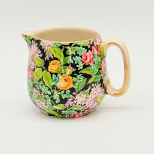 Lord Nelson Ware England Chintz Black Beauty Floral Creamer Jug With Gold Handle