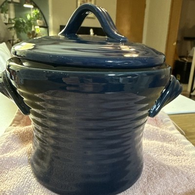 MULTIPURPOSE CERAMIC BLUE LIDDED HANDLED CONTAINER JAR-STORAGE-POTTERY-HOUSEWARE