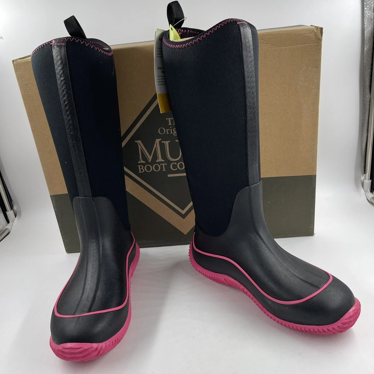 Pink and black store muck boots
