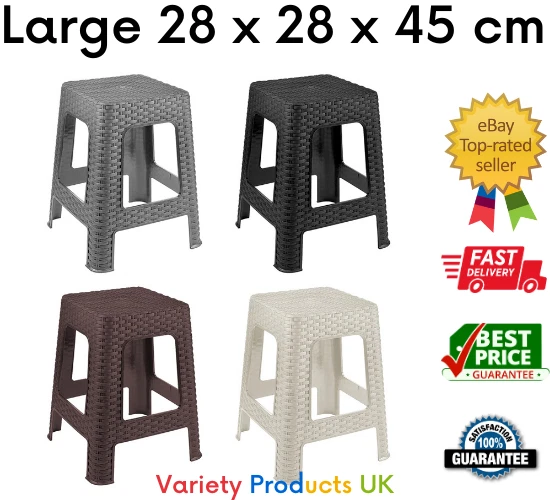 Large Plastic Rattan Square Stool Indoor Outdoor Home Garden Stackable Foot Step