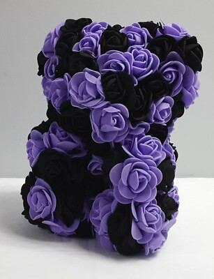 New, 7  Black/Purple Foam Flower Teddy Bear Valentine s Day Gift