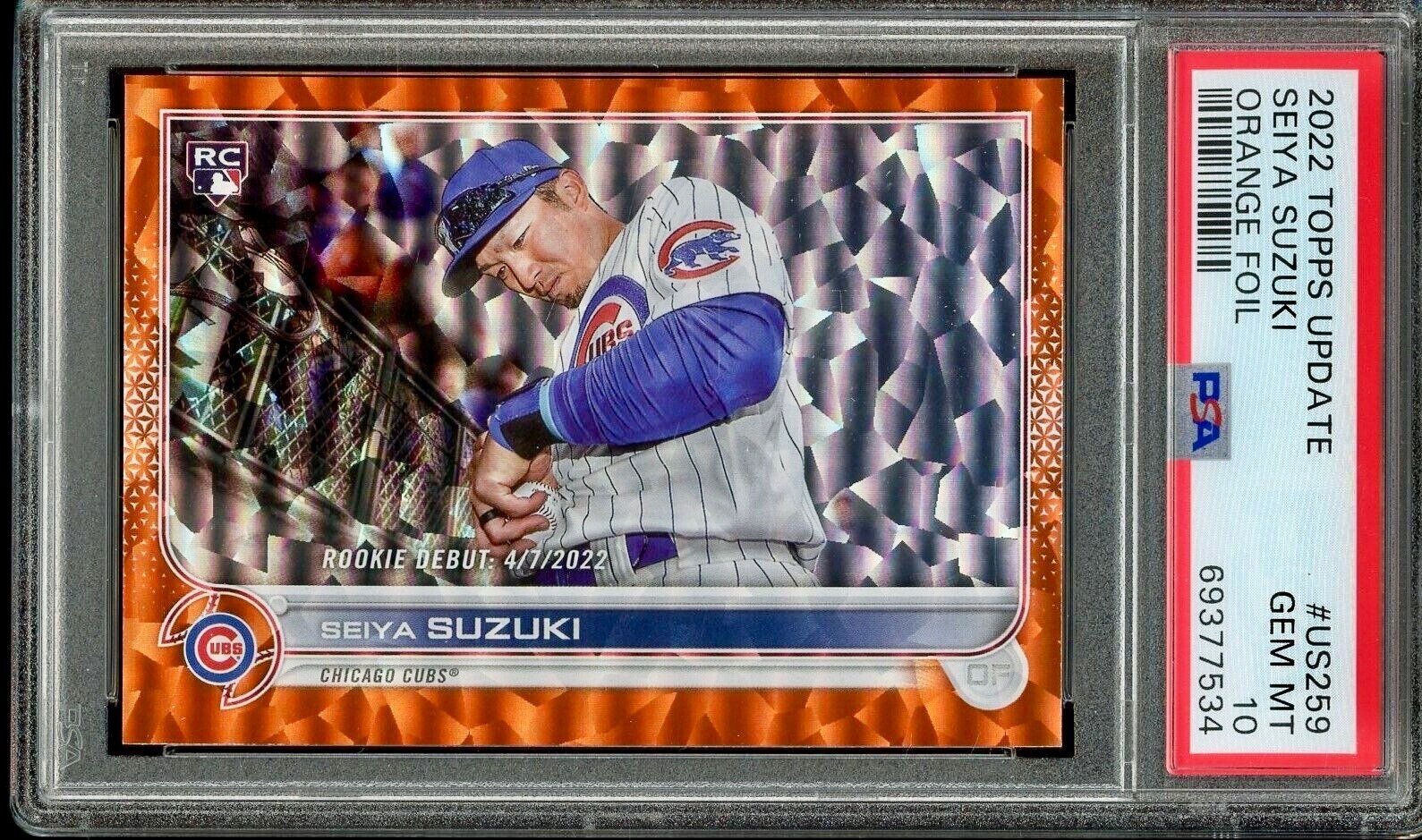 SEIYA SUZUKI ROOKIE RC 2022 Topps Update Orange Foil #US259 /299 PSA 10 GEM MINT