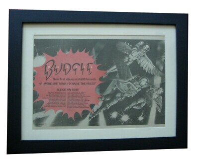 BUDGIE+Brittania Waive Rules+TOUR+POSTER+AD+ORIGINAL 1976+FRAMED+FAST+WORLD SHIP